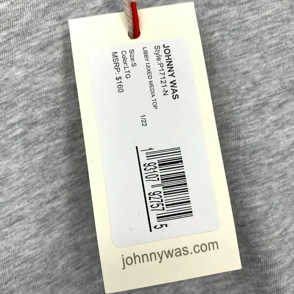Pete & Greta by Johnny Was Women's Size S Libby Mixed Media Top Long Sleeve Gray
